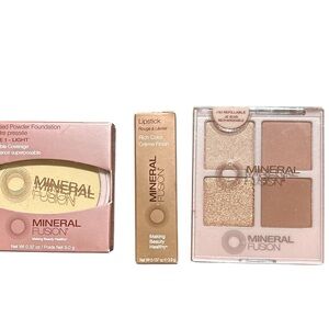 Mineral Fusion Pressed Powder Foundation Eyeshadow- & A Gem Lipstick Bundle. New